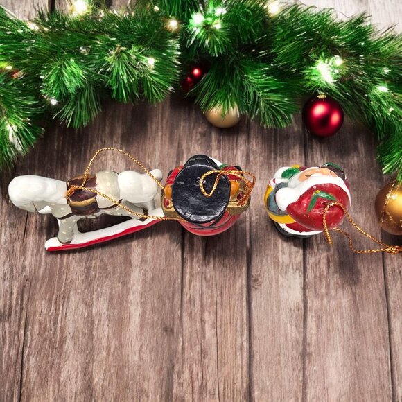 Vtg Set Of 3 Hand-Painted Ceramic Christmas Ornaments Santa Toy Soldier Horse - Picture 4 of 9